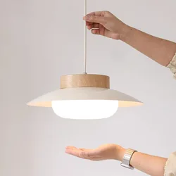 With Wood LED Pendant Light White Acrylic Lampshade Home Restaurant Bar Foyer Shop Suspension Lamp