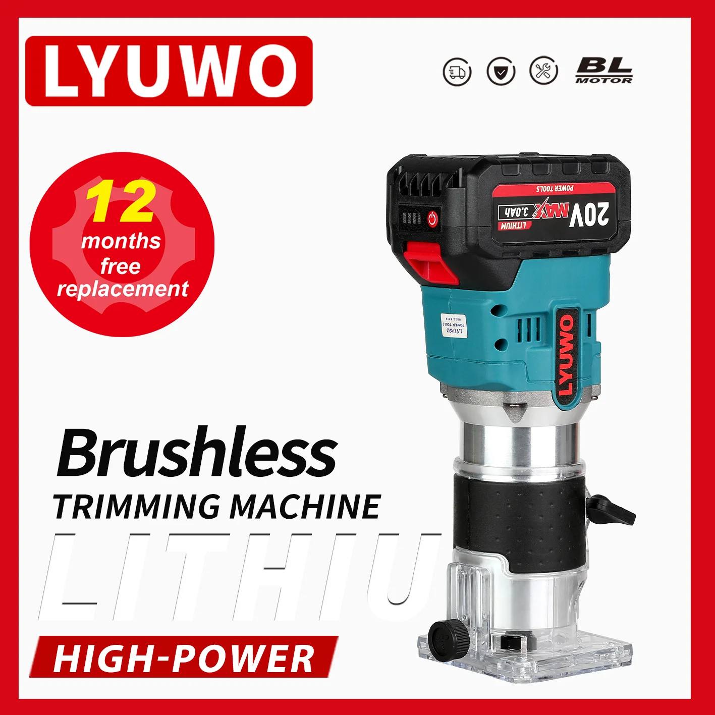 

LYUWO Brushless Lithium Battery Trimming Machine Multi functional Woodworking Slotting Machine Trimming Machine Woodworking Tool