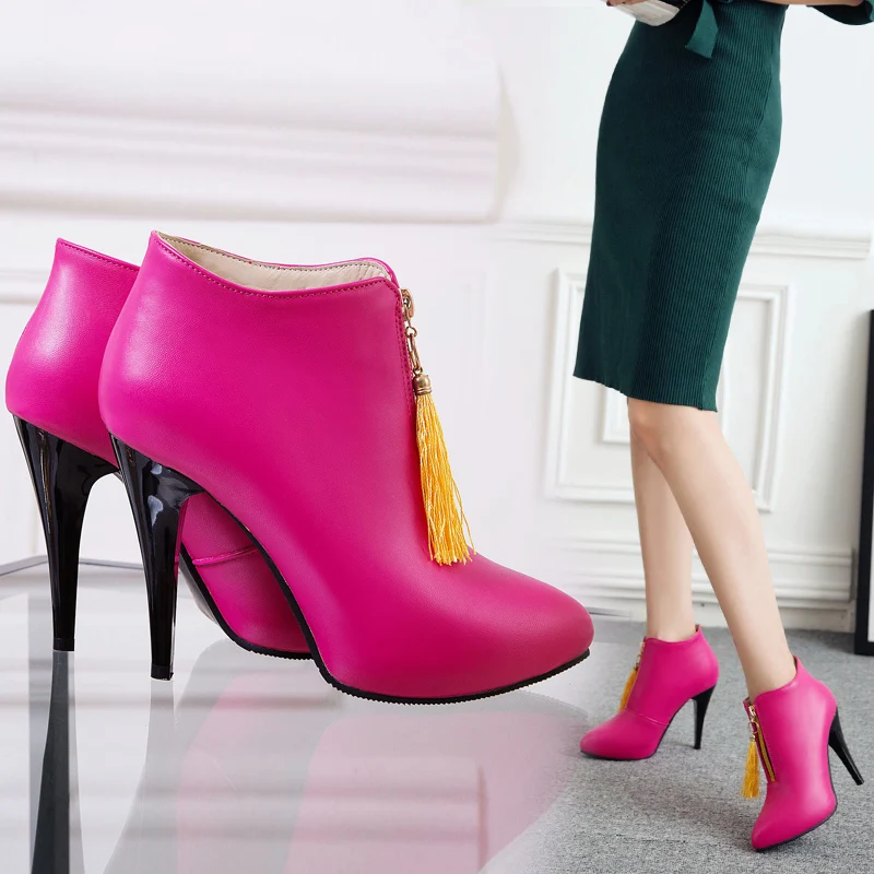 ZawsThia النساء حذاء من الجلد منصة عالية الكعب هامش أحذية الشتاء أشار تو أحذية مثيرة 2020 الإناث التمهيد حجم كبير 46 الأصفر #6