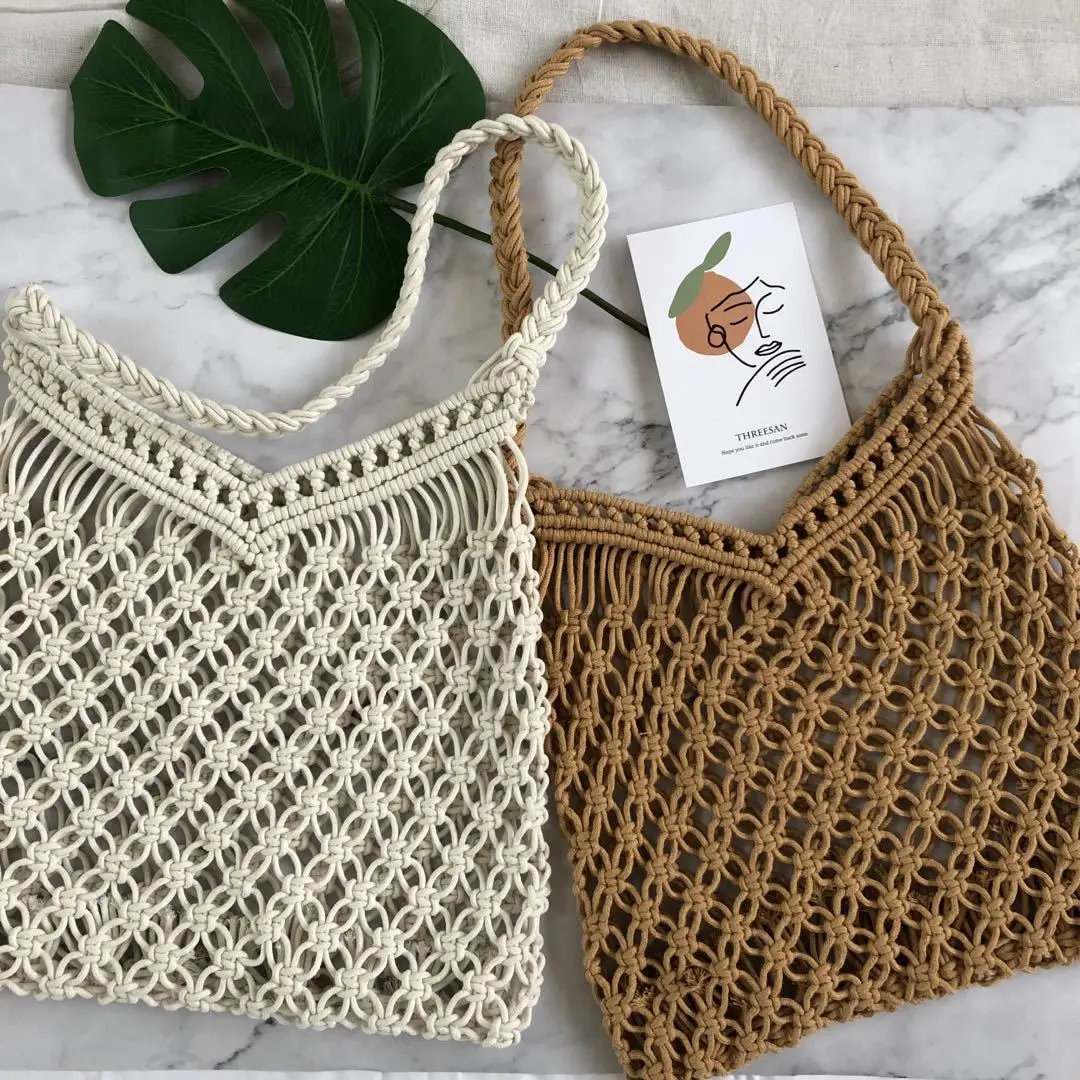 Bolso de mano de algodón hueco para mujer, bolsa de playa de paja, alta calidad, estilo bohemio, diseñador, novedad