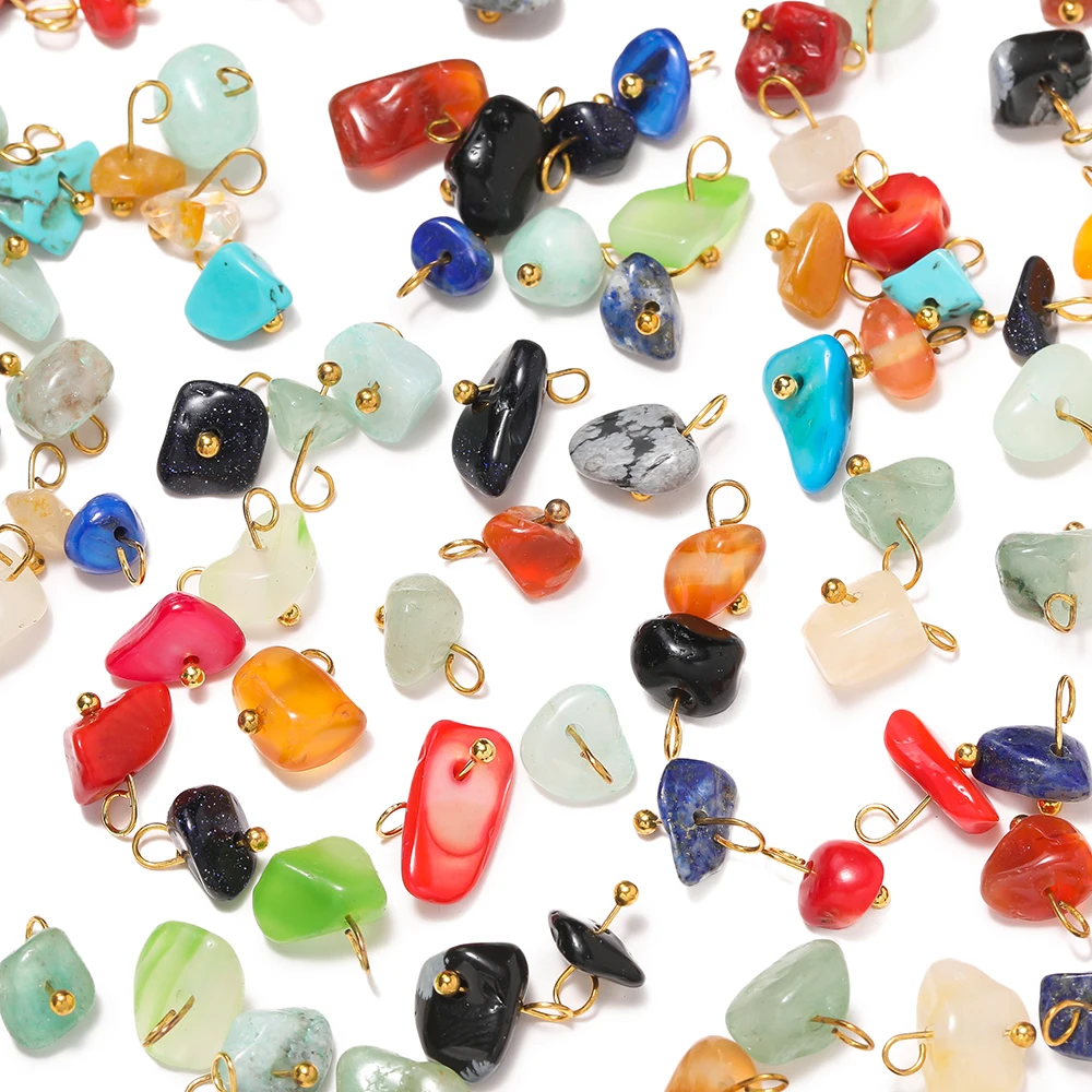 5Pcs colorful Broken Natural Stone Beads Pendant Charms Pendant DIY Bracelet Phone Chain For Jewelry Making Supplies ﻿