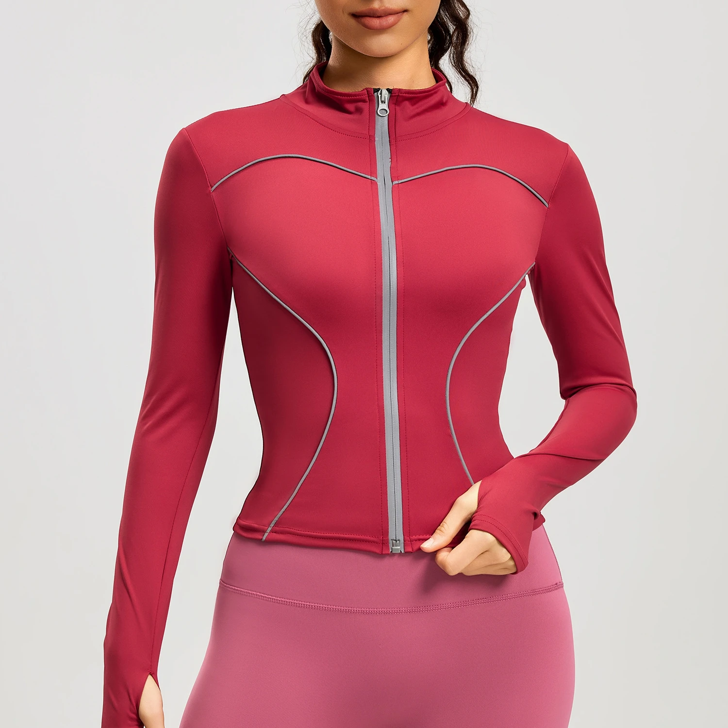 Neue Damen-Yoga-Jacke mit Stehkragen und Reflektoren, Slim Fit, für Nachtlauf und Sport, Ideal für Tägliche Yoga-Outfits