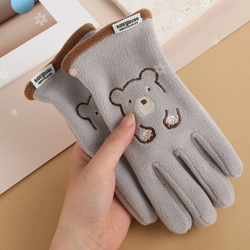 New Cute Bear Ski Gloves Polar Fleece Windproof Winter Gloves Touchable Screen Coldproof Full Finger Gloves Autumn and Winter