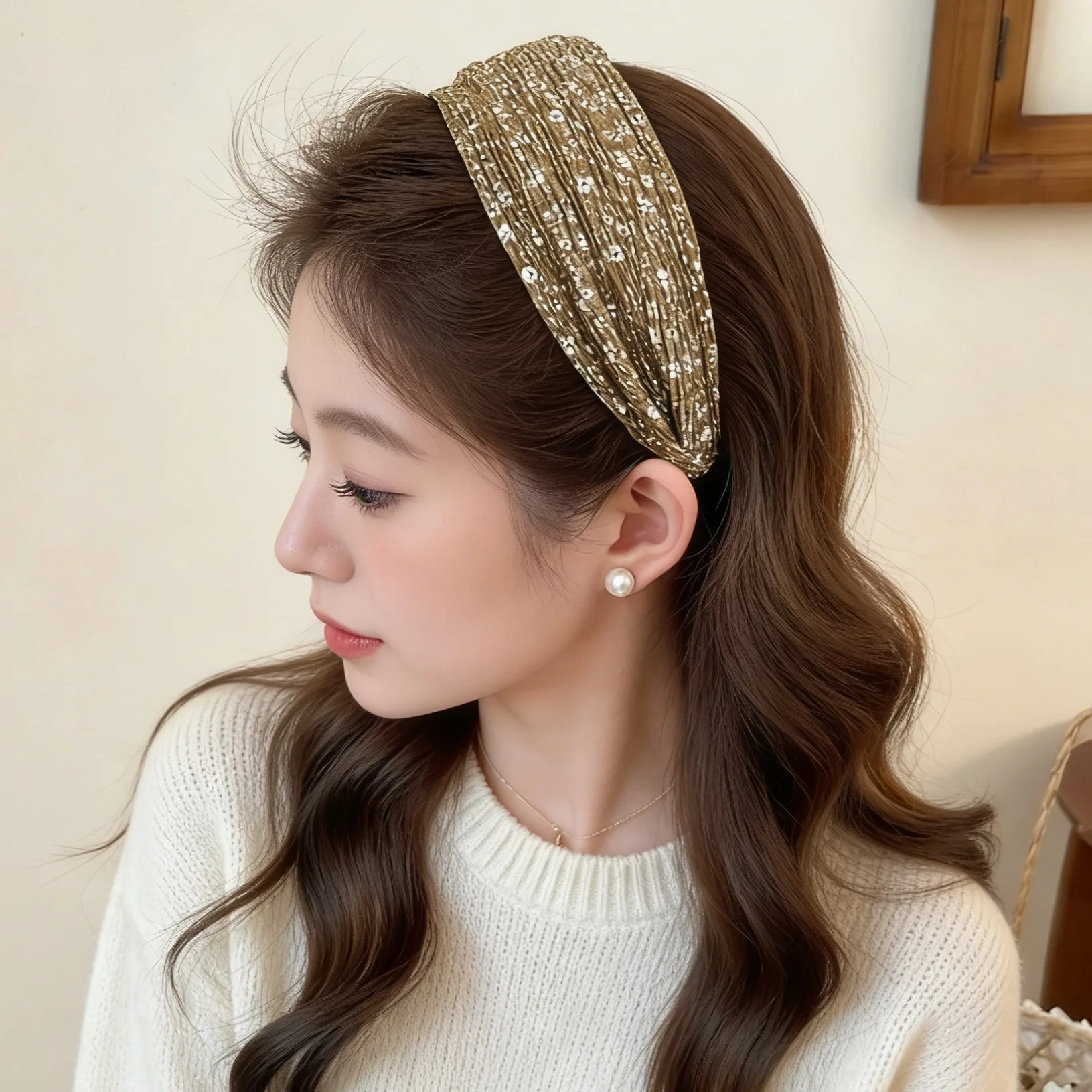 1pc Wide Floral Headband 2026 Spring New Elegant Fabric Hair Hoop for Women Daily Outing Face Washing Chic Versatile