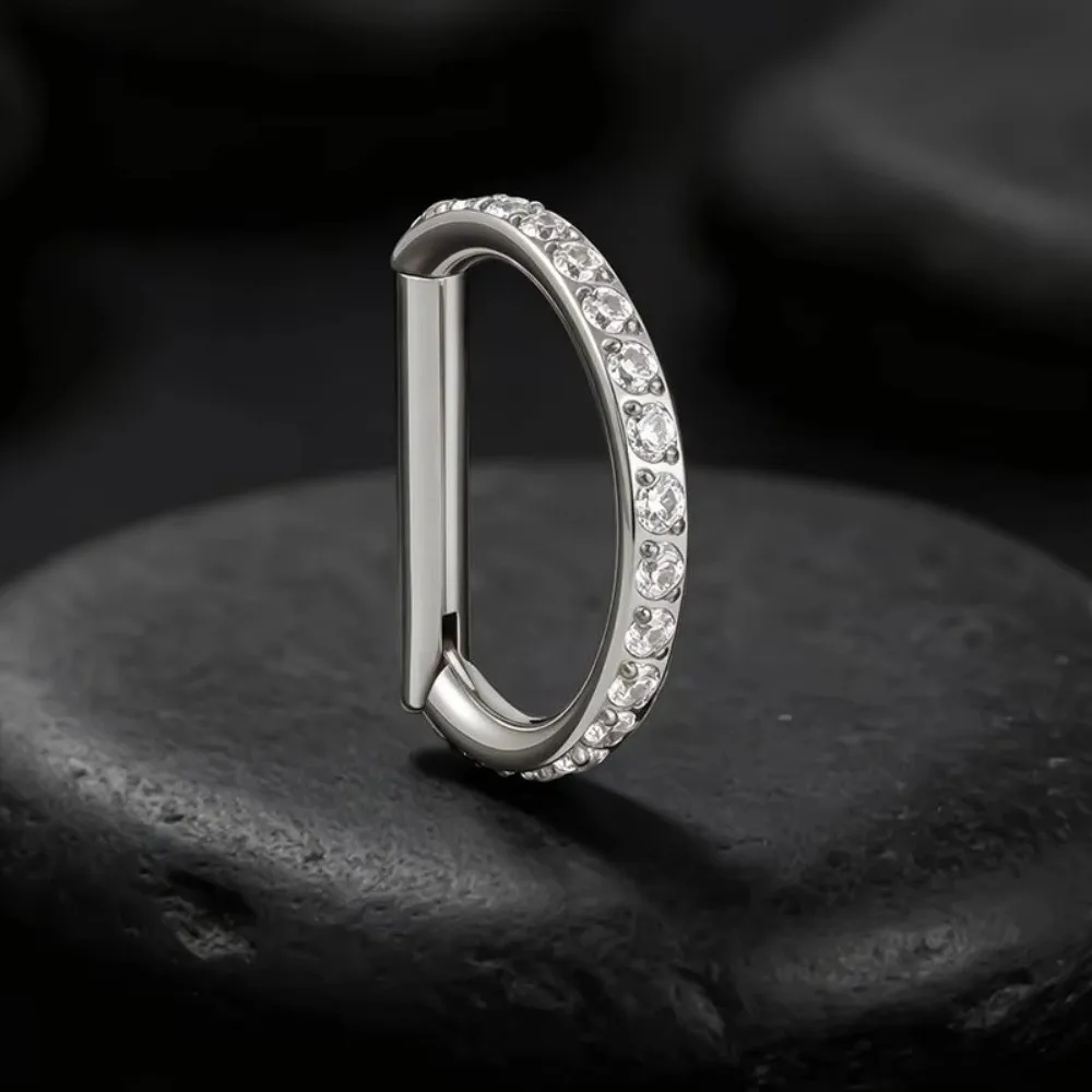 New F136 Titanium Nose Clicker Hoop 16G D Shape Hinged Closure Conch Helix Earring Silver Gold Body Jewelry Nose Piercing
