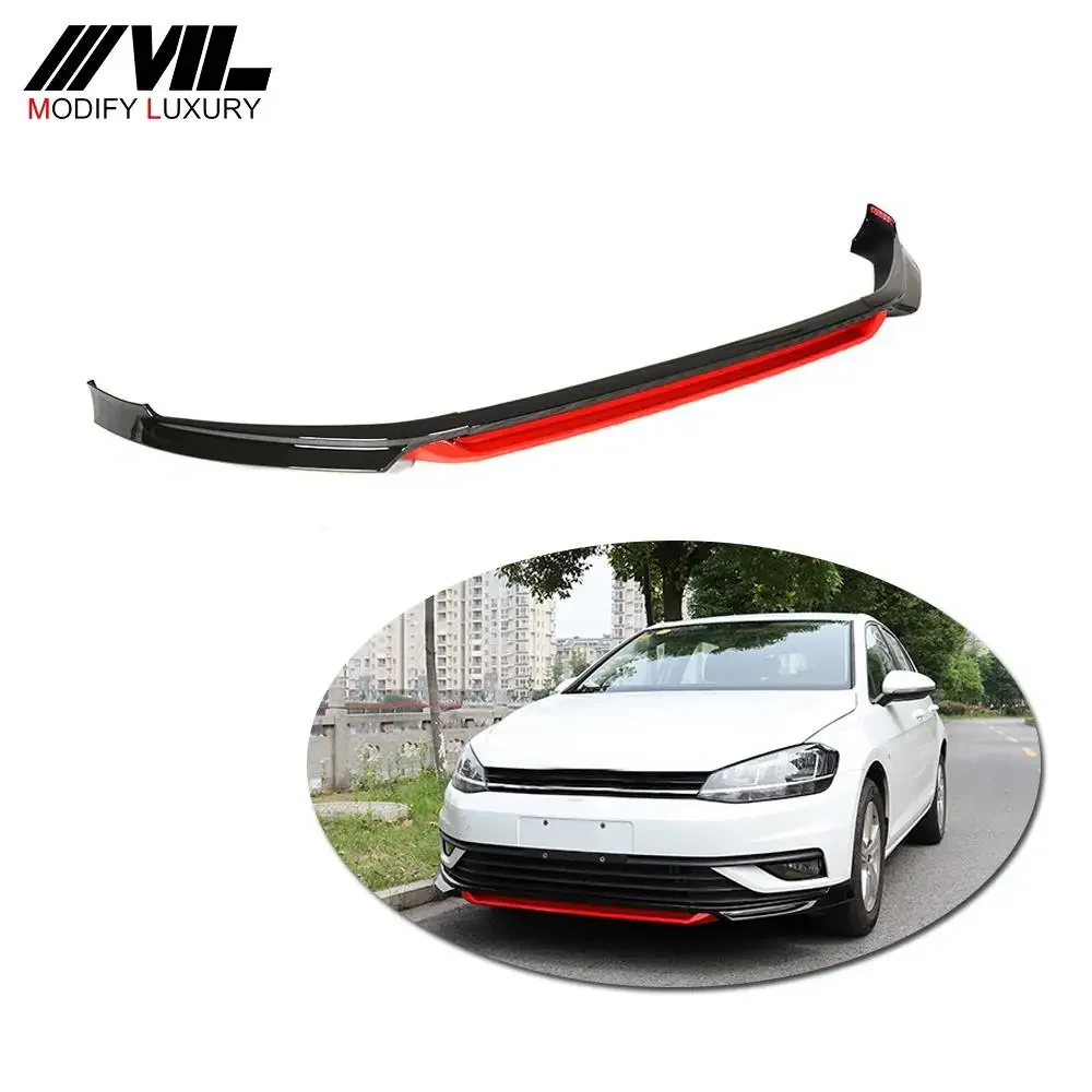 PP Black+Red Front Bumper Lip for VW  Golf 7.5 Hatchback 4-Door 2018-2019