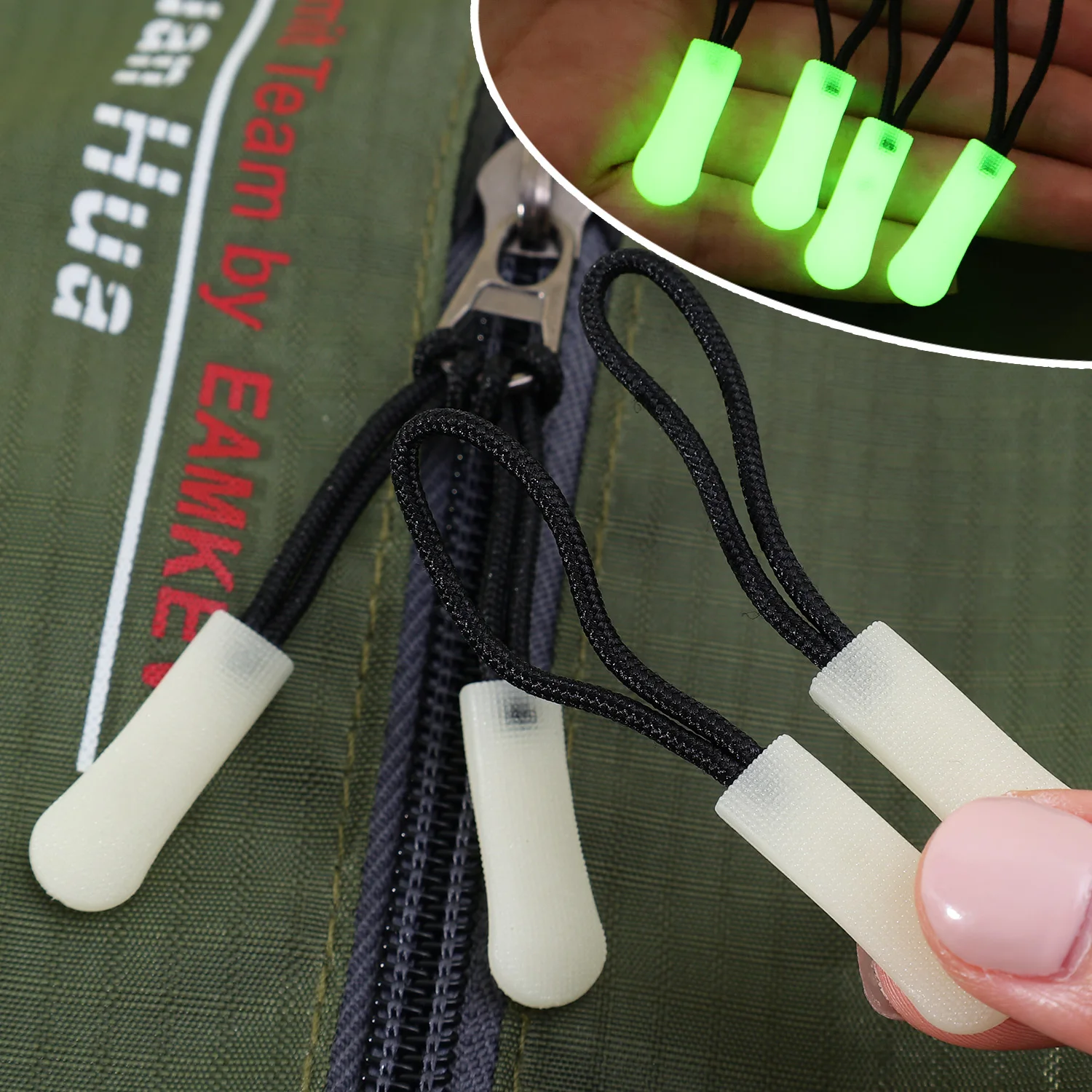 30-3pcs Luminous Zipper Pull Rope Glow in The Dark Zipper Head Anti-lost Backpack Clothes Jackets Slider DIY Repair Sewing Tool