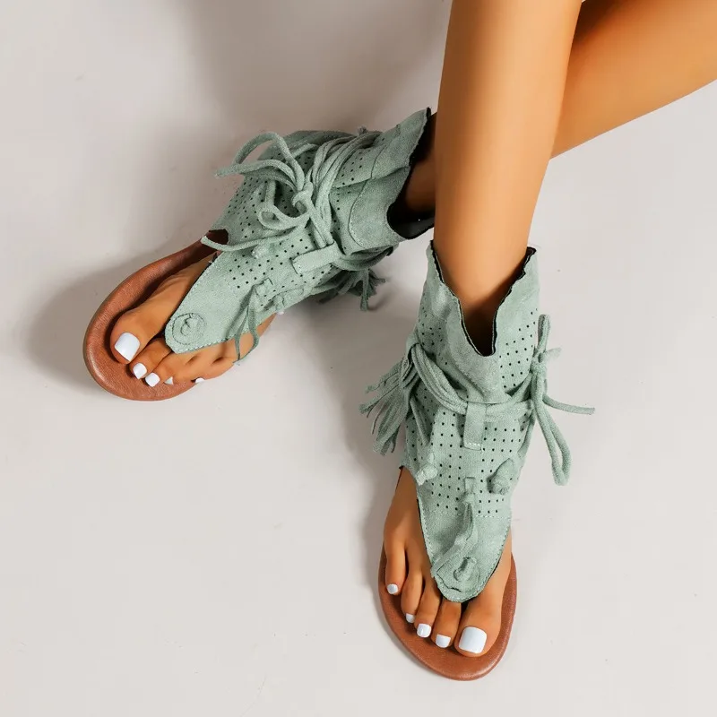 

Women's Retro Sandals Gladiator Ladies Clip Toe Vintage Boots Casual Tassel Rome Fashion Summer Woman Shoes Female 2026 New