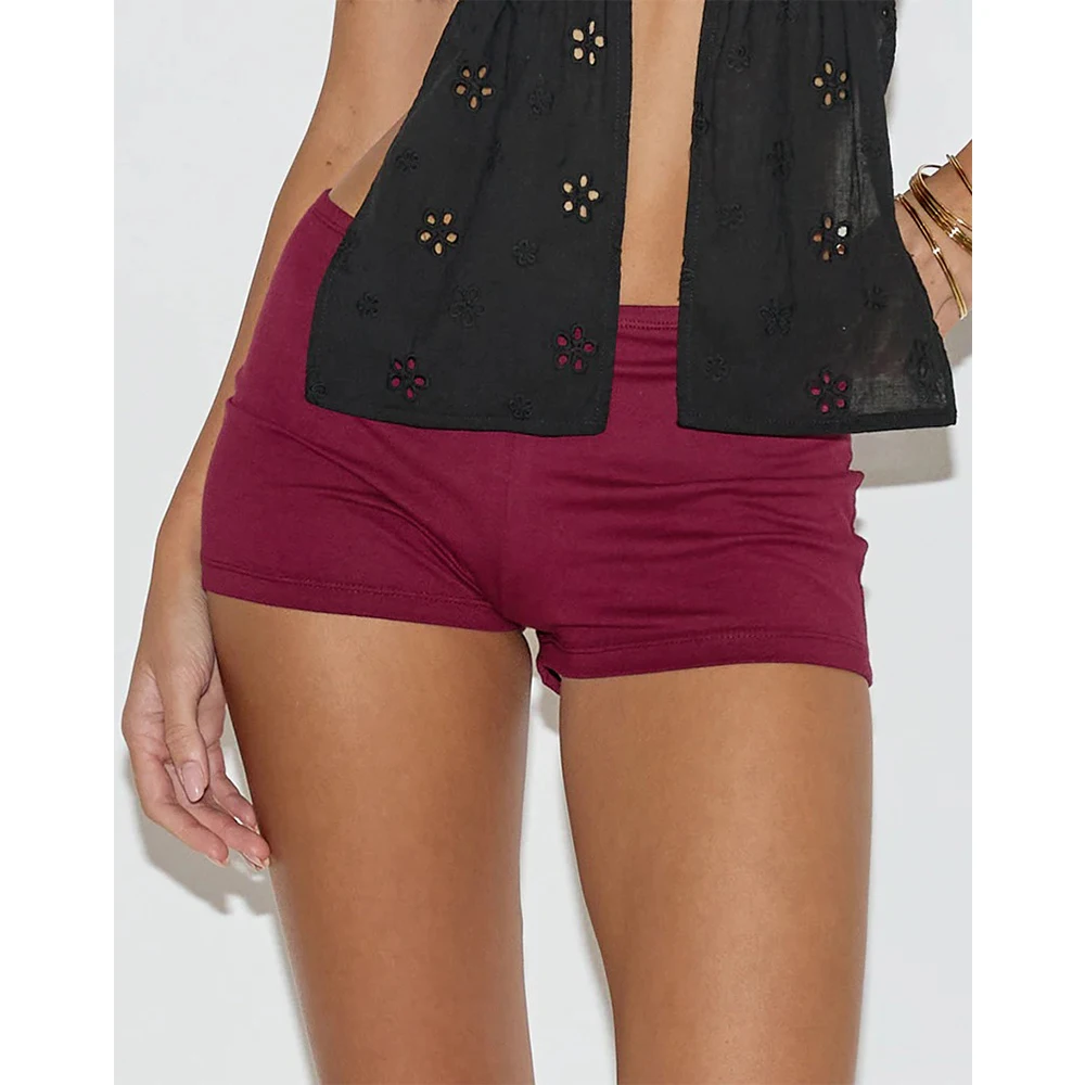 กางเกงขาสั้นสไตล์วินเทจ Y2K สำหรับผู้หญิง น่ารัก เอวต่ำ ยางยืด สีพื้น ใส่สบาย เหมาะสำหรับใส่เที่ยวเล่น แฟชั่นสตรีทแวร์