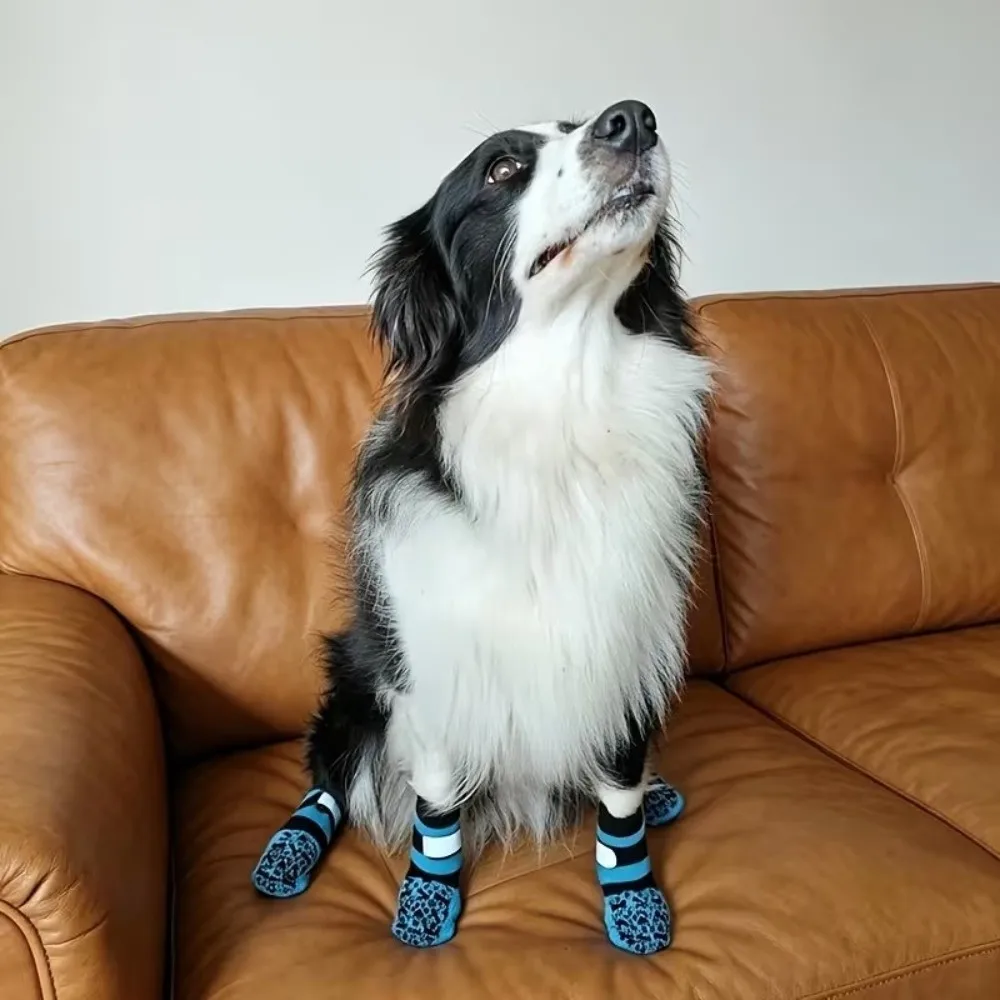 Adjustable Anti-Slip Dog Socks Reflective Soft Dog Foot Covers Anti Licking Wear Resistant Dog Paw Protectors Floor Protection