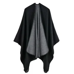 Elegant Shawl Coat Soft Winter Warm Double-sided Loose Fit Capes Scarf Ethnic Style Knitted Wraps Women Fashion