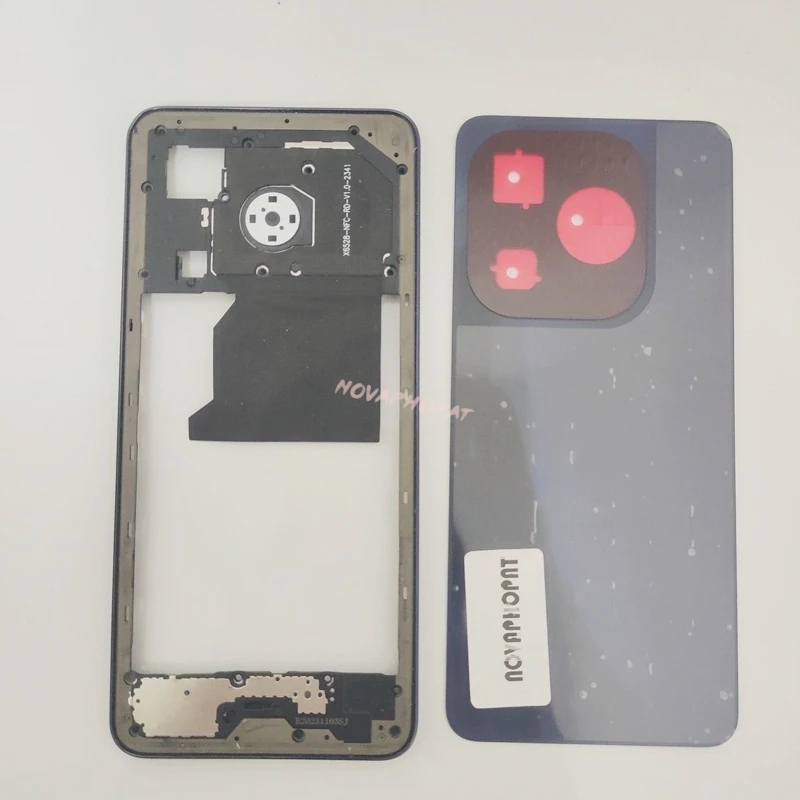 Back Battery Cover Rear Panel Door Housing For Infinix Hot 40i X6528 X6528B Middle Frame Case Bezel Plate Side Volume Button