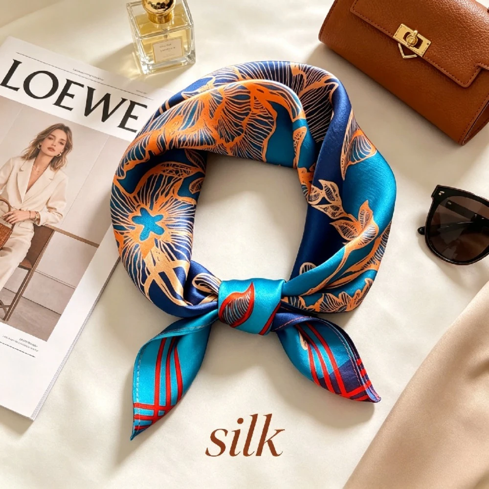 

53Cm Square Scarf Retro Temperament Silk Silk Scarf Versatile Simple Sunscreen Travel Dust-proof Headscarf Mulberry Silk Scarf