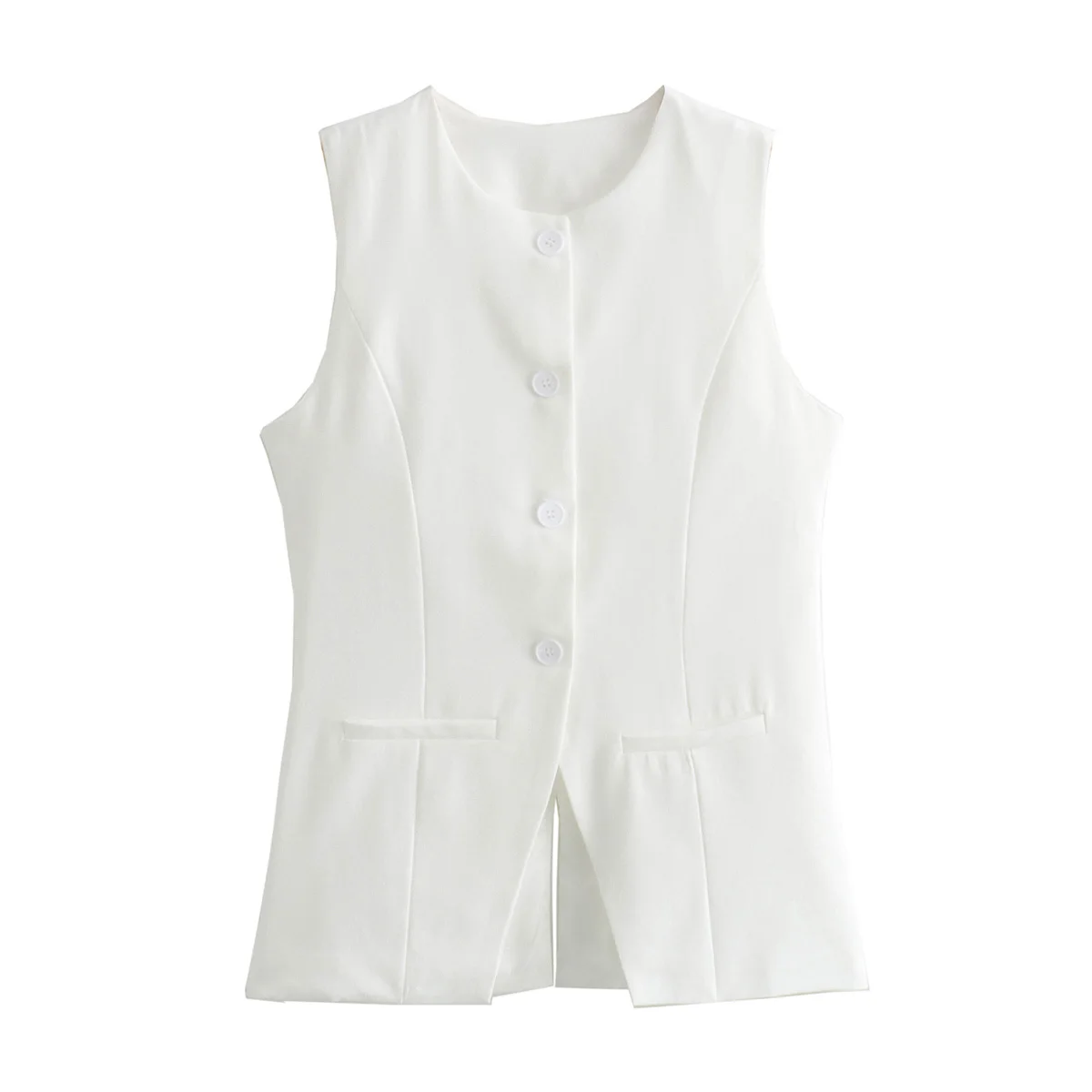 DUOPERI Women Fashion Solid O-Neck Vest Female Chic Lady Casual Basic Waistcoat