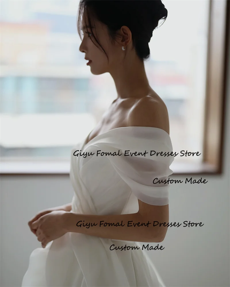 Giyu Off Shoulder Organza A Line Korea Wedding Dresses Photoshoot Pleats Floor Length Bridal Gowns Corset Back Custom made