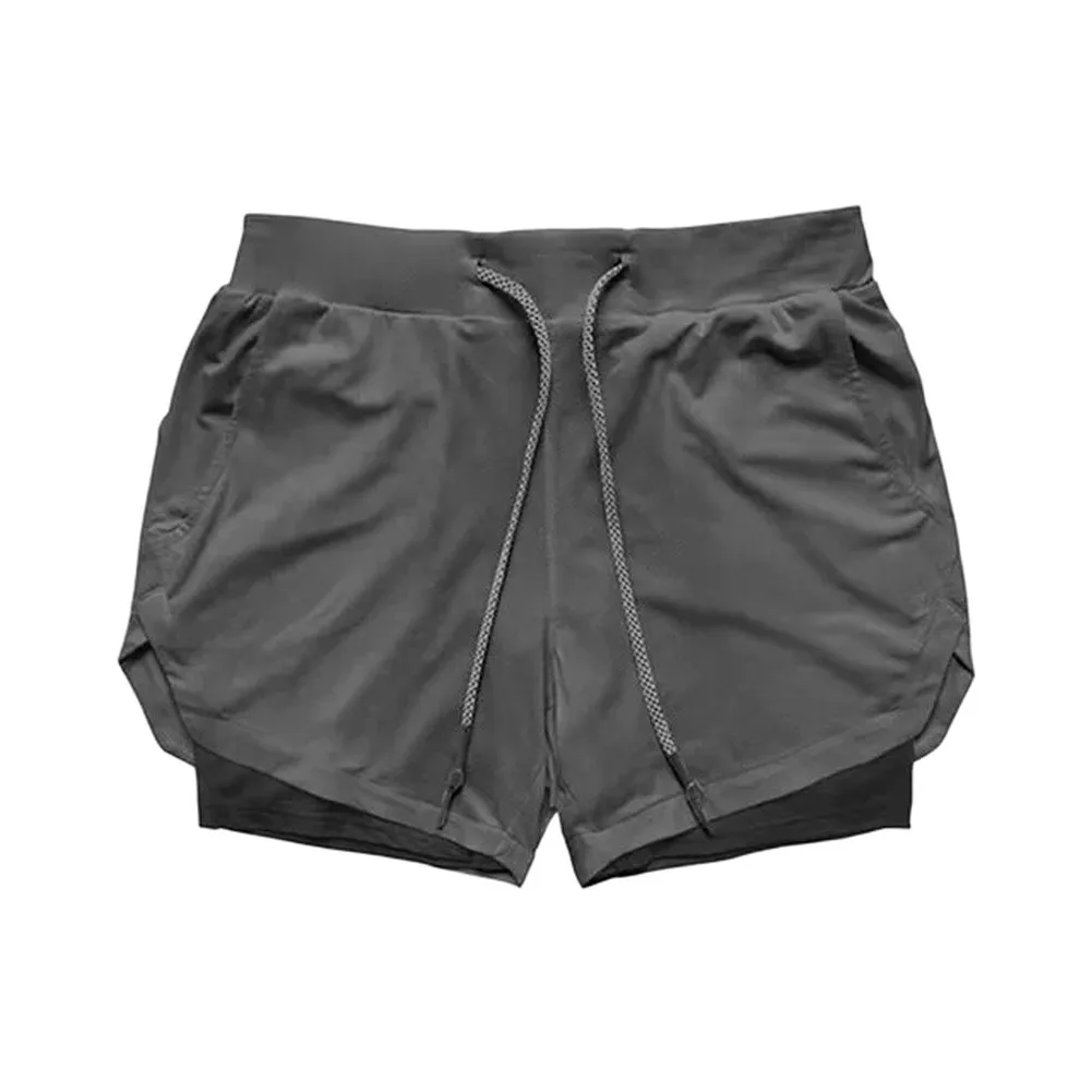 Men's Quick Dry Camo Shorts for Summer Fitness Running Gym Workouts 2 in 1 Double Deck Sweatpants with Inner Short