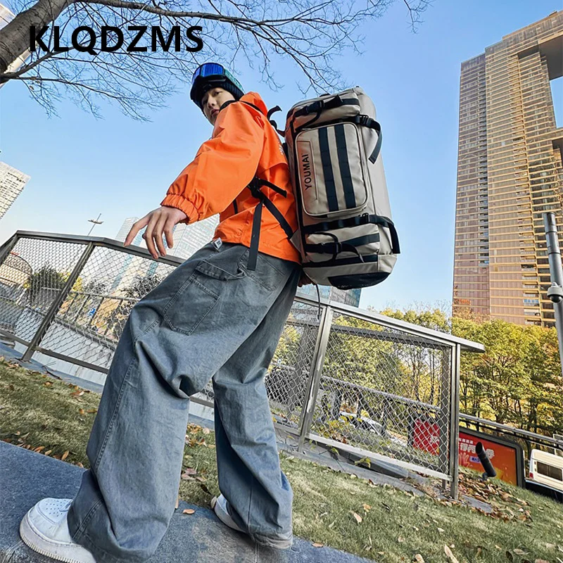 

KLQDZMS Men's Backpack Outdoor Sports Ski Shoulder Bag Oxford Cloth Large Capacity Wearable Travel Bag Women's Luggage Bag