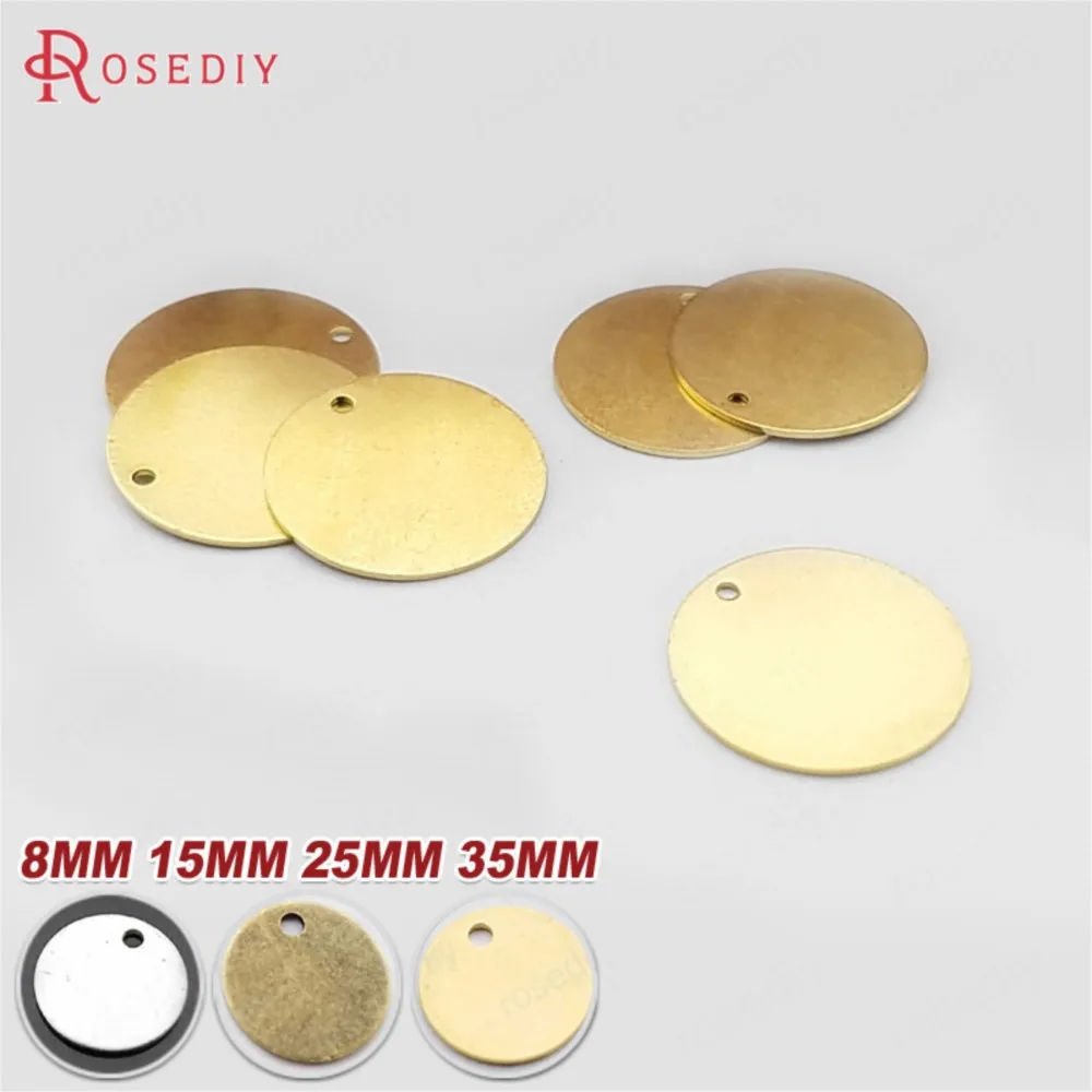 (B001) Średnica 4mm-35mm Grubość 0.5mm Mosiężne okrągłe dyski Charms Wisiorki Biżuteria Akcesoria