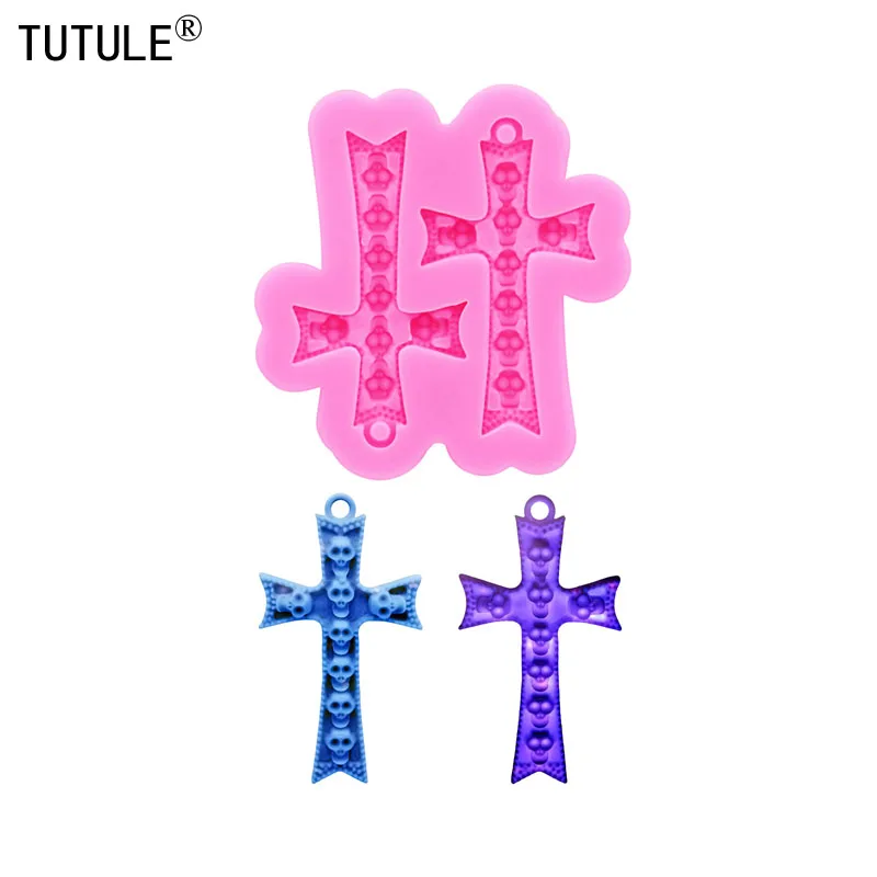 

skull cross Keychain earrings shaker Silicone Molds DIY UV epoxy Flexible Polymer Clay Molds cross Cake Chocolate Silicone Mold