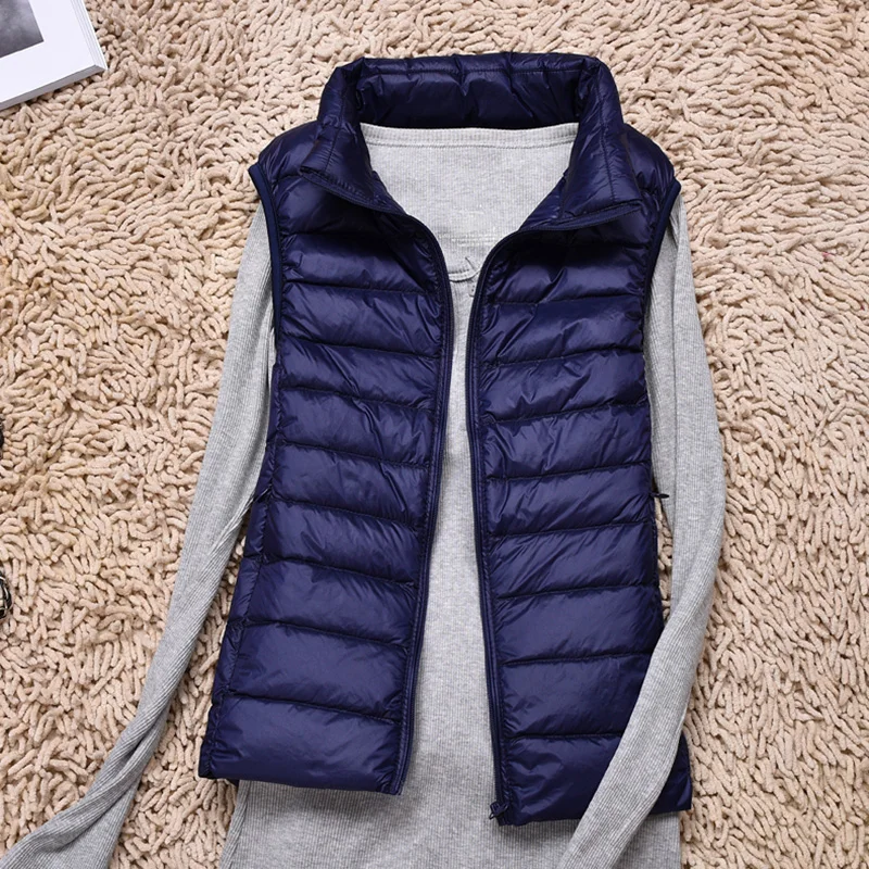 New Women Sleeveless Vest Winter Warm White Duck Down Jacket Female Veats Mandarin Collar Sleeveless Waistcoat Chaleco Femenino