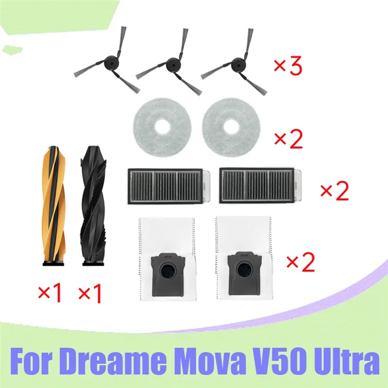 BAAM-основной ролик, вакуумные детали для Dreame Mova V50, ультра боковая щетка, HEPA-фильтр, швабра, тканевый мешок для пыли, комплект