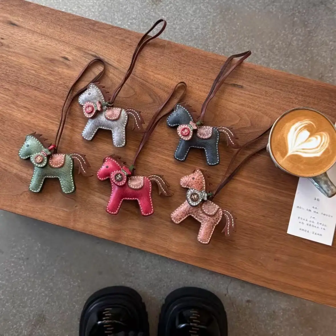 

Spotted multicolor horse-style genuine leather handmade bag charm, keychain decorative pendant key ring