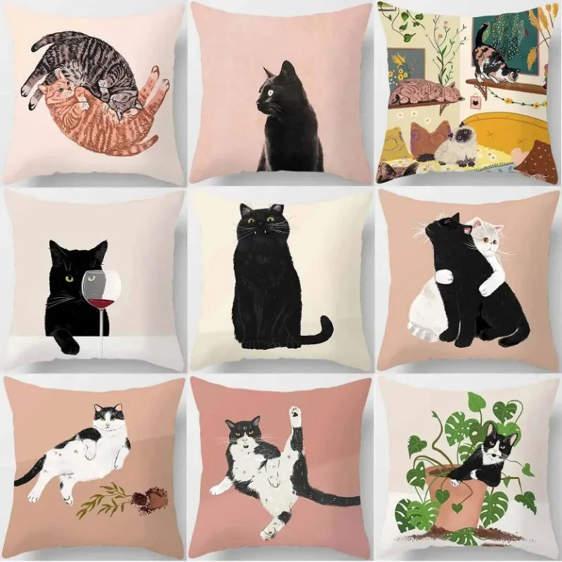 Cat is leisure life square pillowcase for home decoration car sofa cushion cover outdoor seat decoration accessories 45x45cm