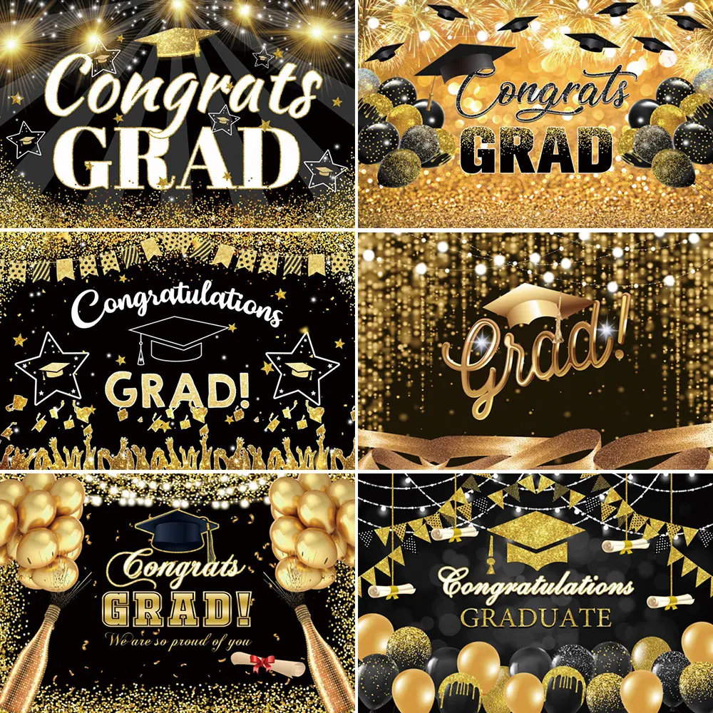 2024 Graduation Party Photography Backdrop Banner Graduation Ceremony Decoration Bachelor Hat Pink and Gold Glitter Balloon Prop