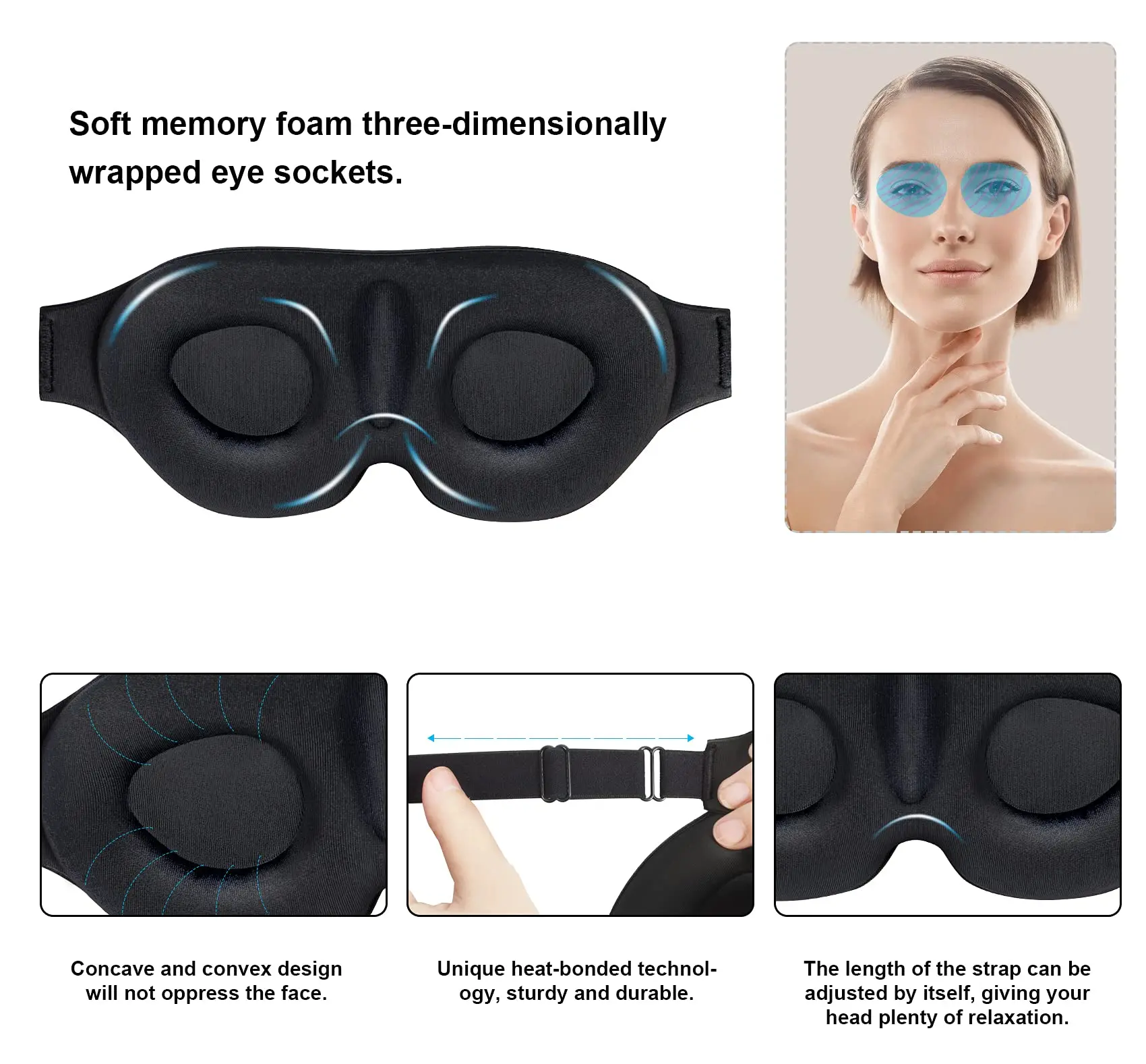 3D Sleeping Mask for Men Women, Upgraded Eye Covers for Sleeping with Adjustable Strap,Block Out Light Manta Sleep Mask for Moth