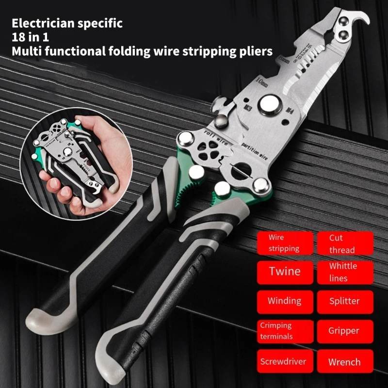 18 in 1 Essential Electrician Pliers for Wire Stripping, Crimping Needs, Efficient Wiring Jobs, Automotive Home Repairs Easy Use