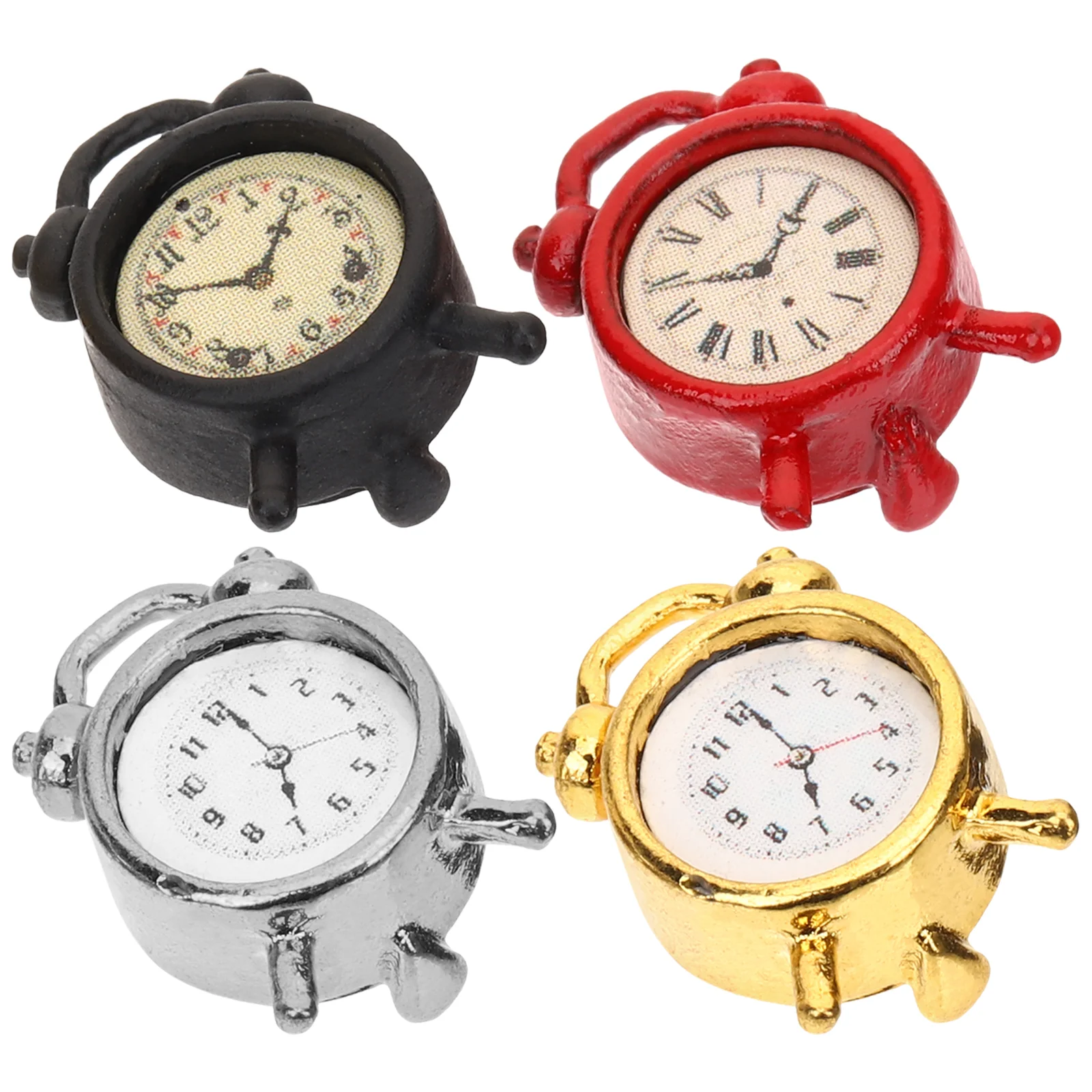 

4 Pcs Mini Clock Model Miniature Alarm Clocks Toys Small Baby Dolls Tiny Vintage Ornament Crafts