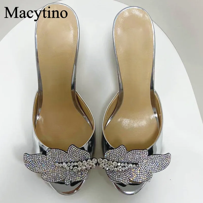 Biscuit Heel Ladies High Heel Slippers Round Toe Monster Heel Rhinestone Blade Buckle Design High Heels Fashion Party High Heels