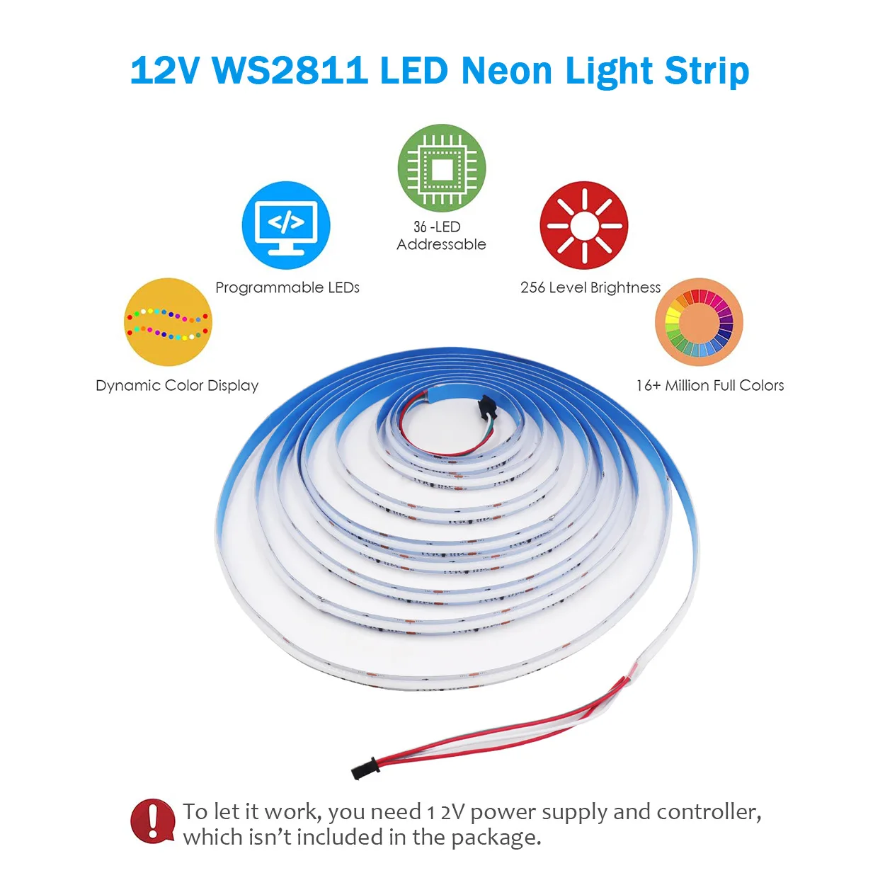 12V 24V WS2811 RGB COB LED Strip Light Wifi Bluetooth-compatible Remote Control Power Kit 720 LEDs Flex Tape Dimmable Decoration