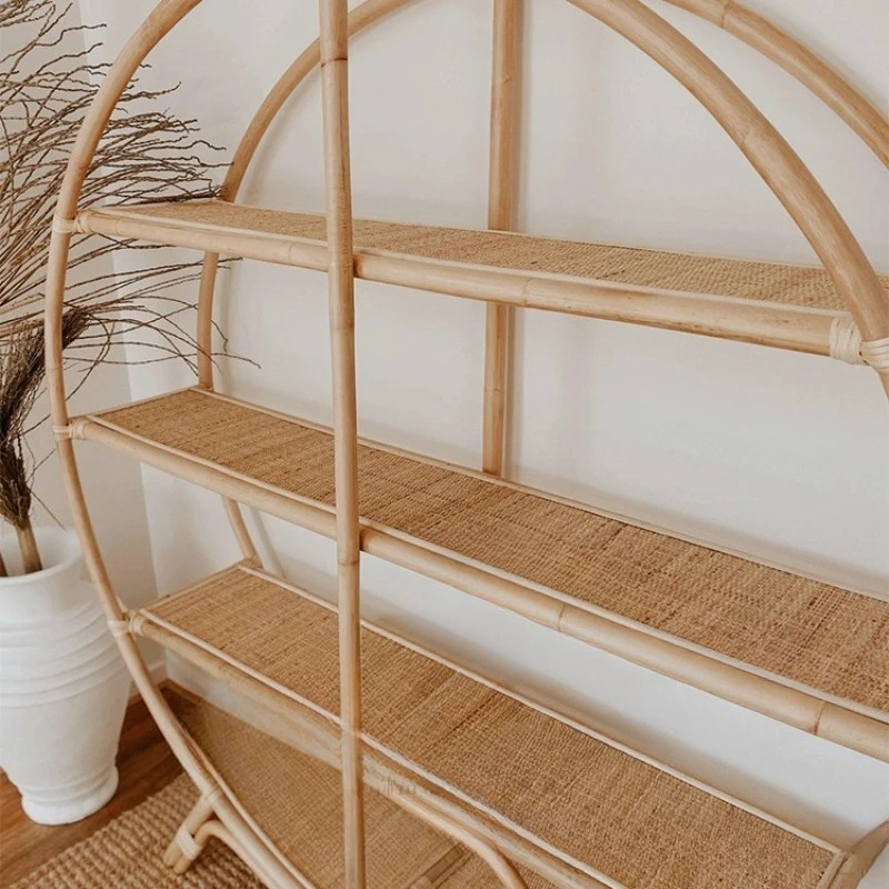 Rattan Shelf Vintage Screen Partition Cabinet New Chinese Zen Chinese Round Shelves
