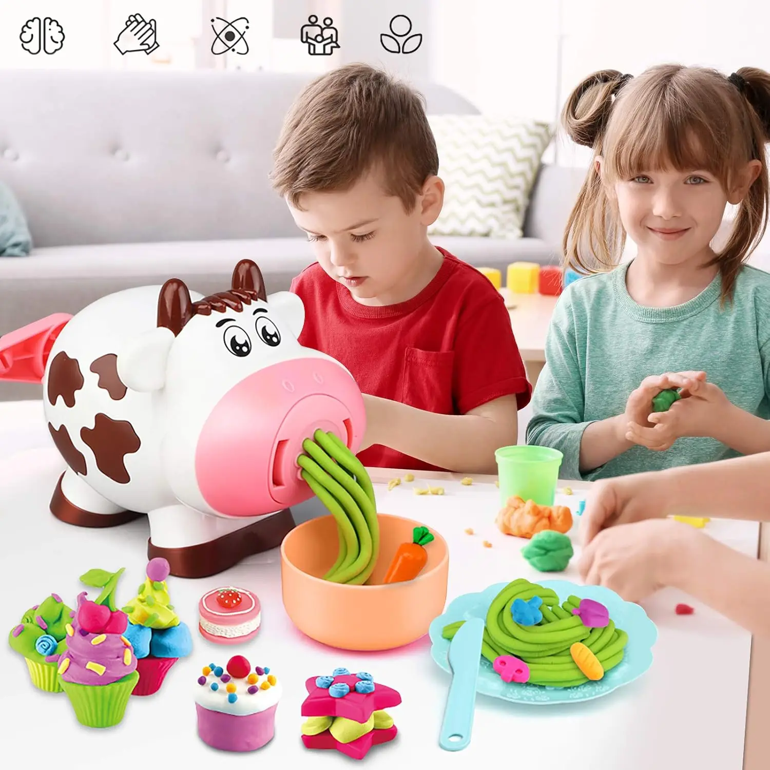 28Pcs Kitchen Creations Noodle Playset and Ice Cream Maker Machine Dough for Kids,Play Kit for Birthday Holiday Craft Gift