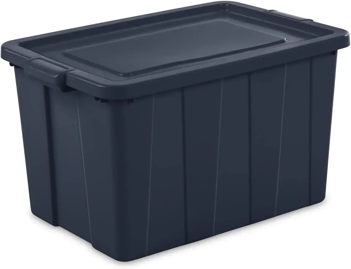 

Storage Tote, Stackable Bin with Latch Lid,Plastic Container to Organize Garage, Basement,Blue Base and Lid, 6-Pack, Dark Indigo