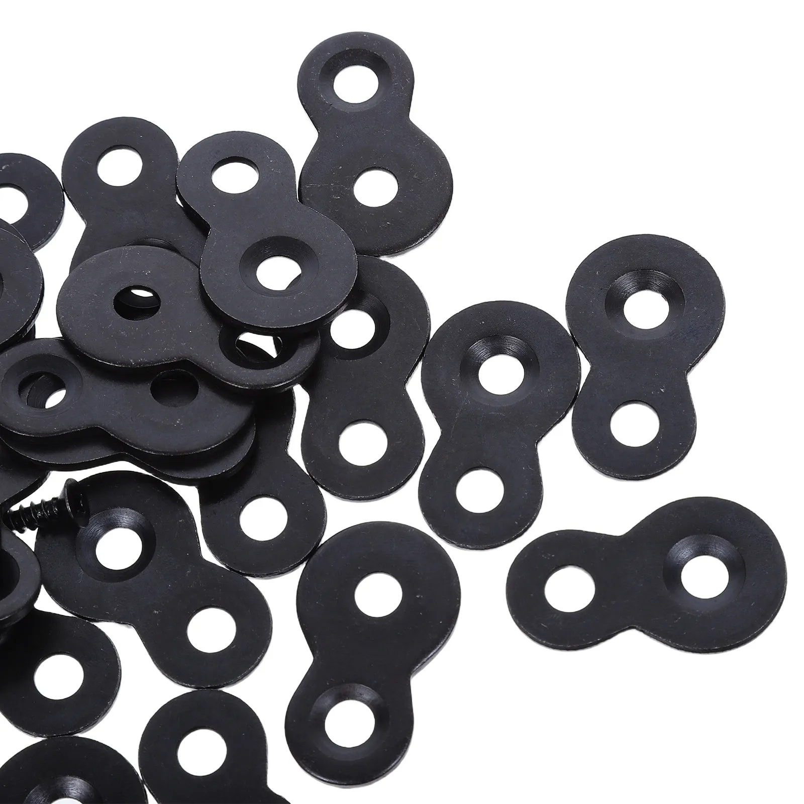 30Pcs Black Iron 8 Figure Tabletop Fasteners Double Hole Metal Connecting Tabs Desktop Furniture Connector Hardware