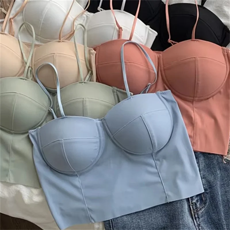 Mode Nieuwe Zomer Herfst Slanke Backless Camis Vrouwen Ijs Zijde Mouwloze Tank Vrouwelijke Sexy Strapless Dieptepunt Vest Korte Tops