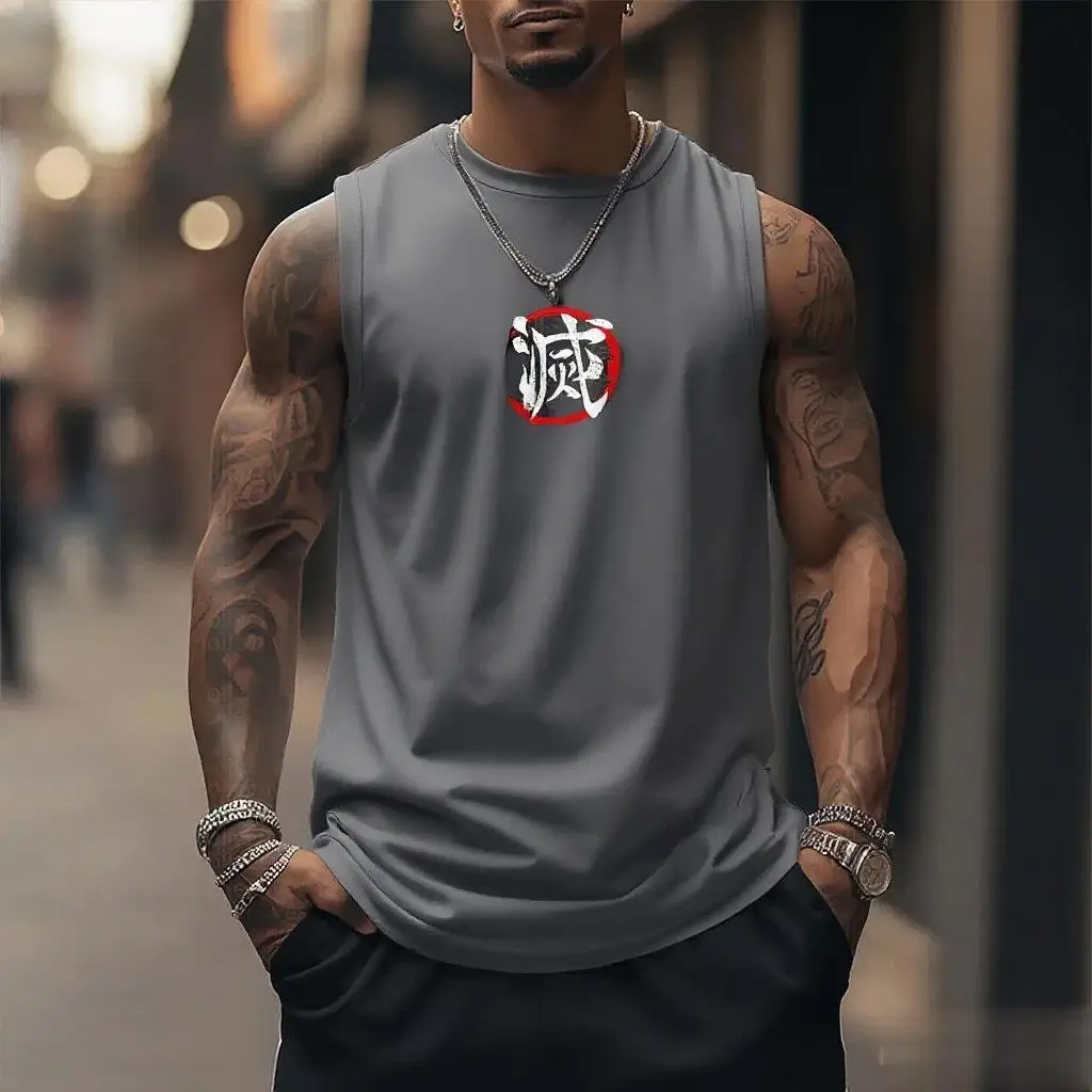 الصيف العصرية سترة رياضية المتضخم عادية شيطان القاتل الرجال أكمام تانك القمم الشارع الشهير أنيمي طباعة الجرافيك العضلات التي شيرت جديد