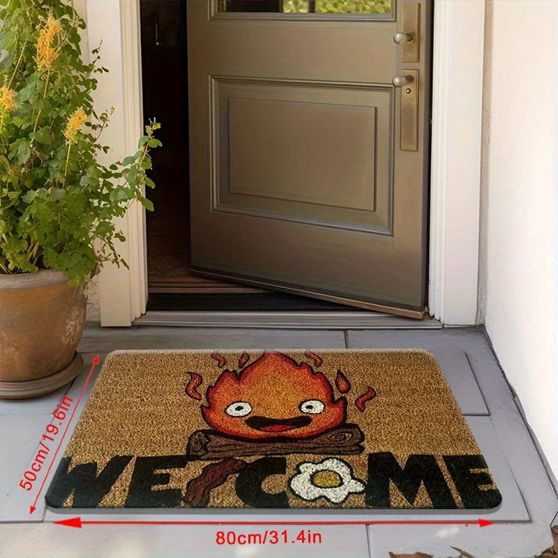 VIKAMA Cute Cartoon Firelight Small Flames Floor Mat, Soft Short Fiber Entrance Floor Mat, Bathroom Carpet, Home Decoration