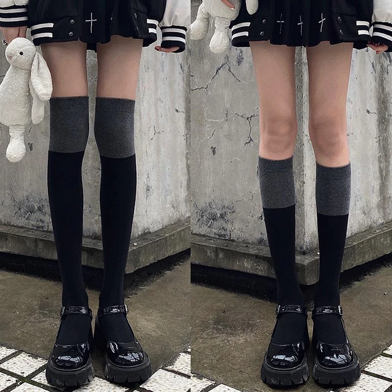 

LingLiShuSexy Collage Color Calf Sock Female Spring And Autumn Cross Knee Sock Black Long Leg Sock Slight Pressure Thin Leg Sock