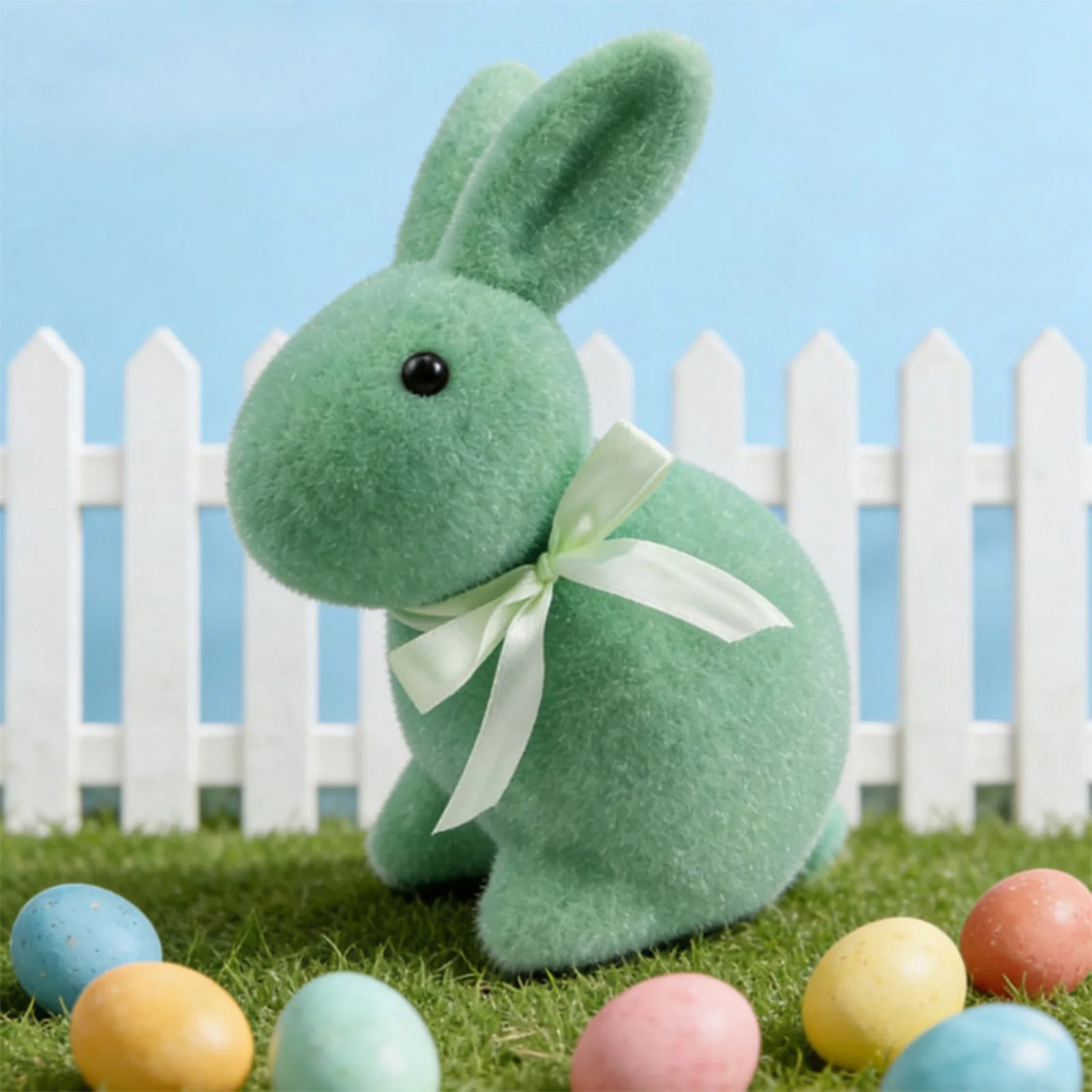 Easter Bunny Ornament, Cute Standing Flocking Desk Ornament Home Decor Basket Stuffer Present