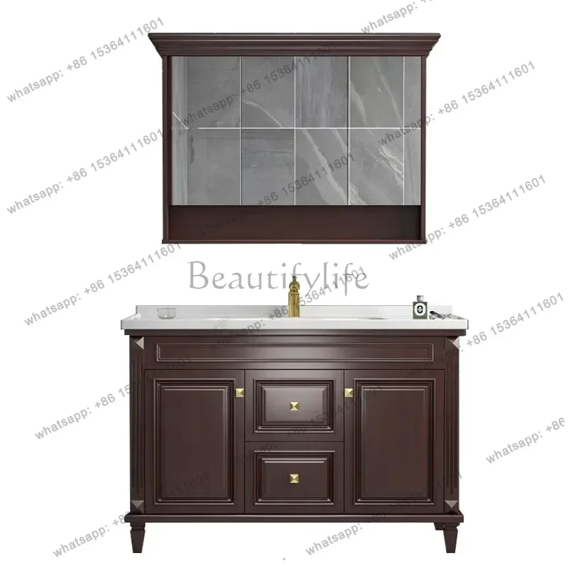 

New Chinese bathroom cabinet combination solid wood washbasin integrated ceramic washbasin washbasin smart mirror