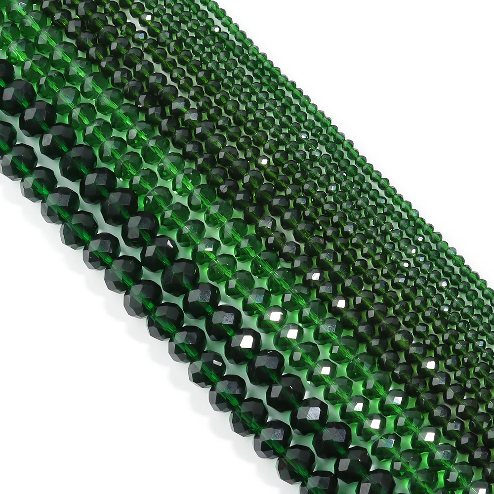 1 Strand 3/4/6/8/10mm Deep Green Transparent Faceted Crystal Glass Beads For Jewelry Making Loose Beads DIY Bracelets Necklace
