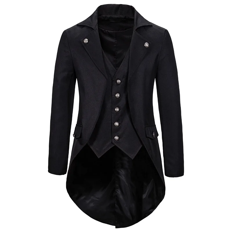 Retro Mens Gothic Blazers Jacket Coats Medieval Steampunk Men Blazer Fake Two Pieces Victorian Tuxedo Coat Men Cosplay Costume