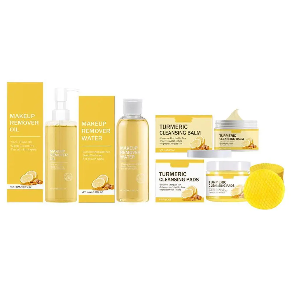 Turmeric Lemon Cleansing Pads / Cleansing Oil / Cleansing Water / Cleansing Cream Exfoliates Skin Makeup Remover Set