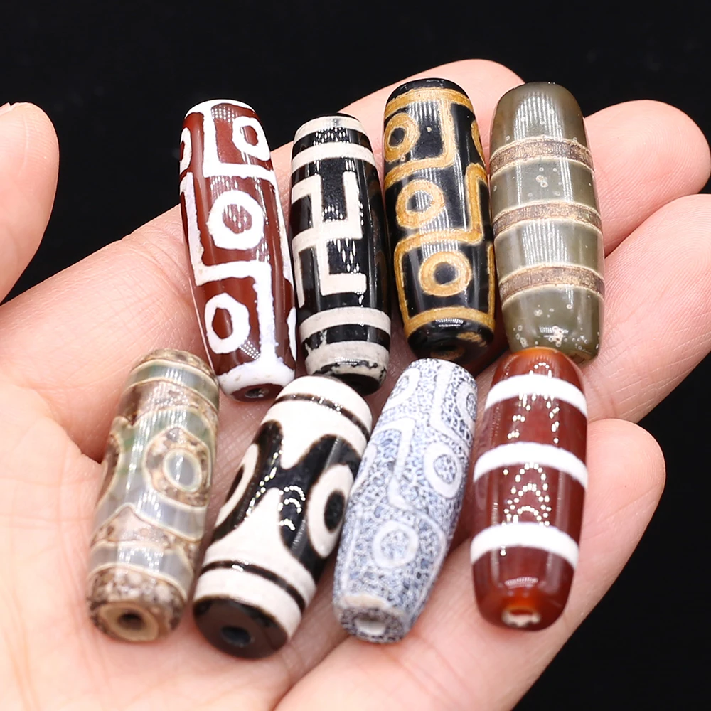 Natural Stone Bead Tibetans Divination Pattern Natural Agates Loose Bead for Women Making DIY Jewerly Necklace Gift 12x30mm