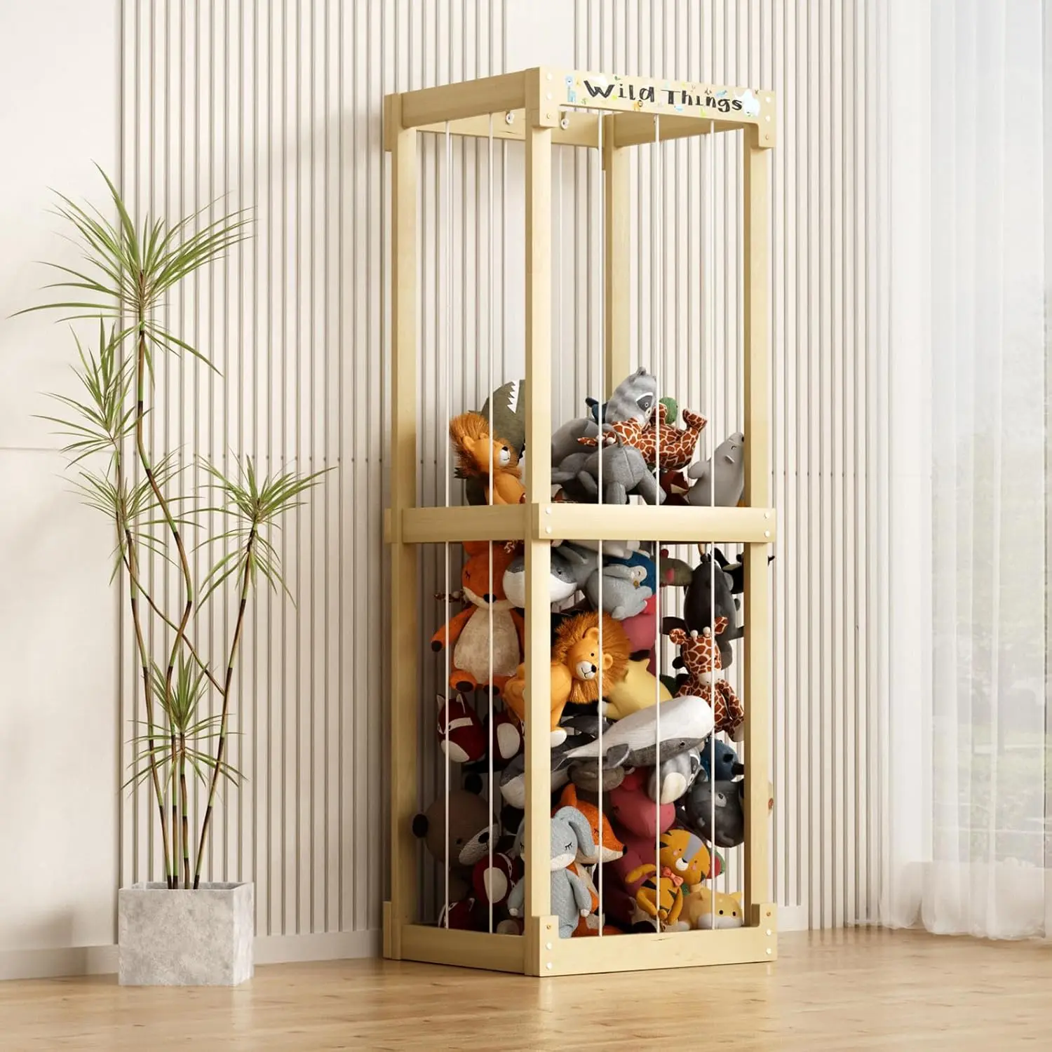 Stuffed Animal Storage Zoo, 60" Plush Toy Storage & Organizer with Strong Elastic Rope, Ideal Storage Cage for Nursery, Playroom