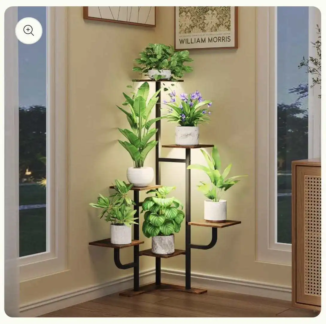 

Indoor Modern Nordic Style Plant Stand Large Curved Metal Flower Holder Grow Light Multiple Corner Shelves for Home Garden Decor