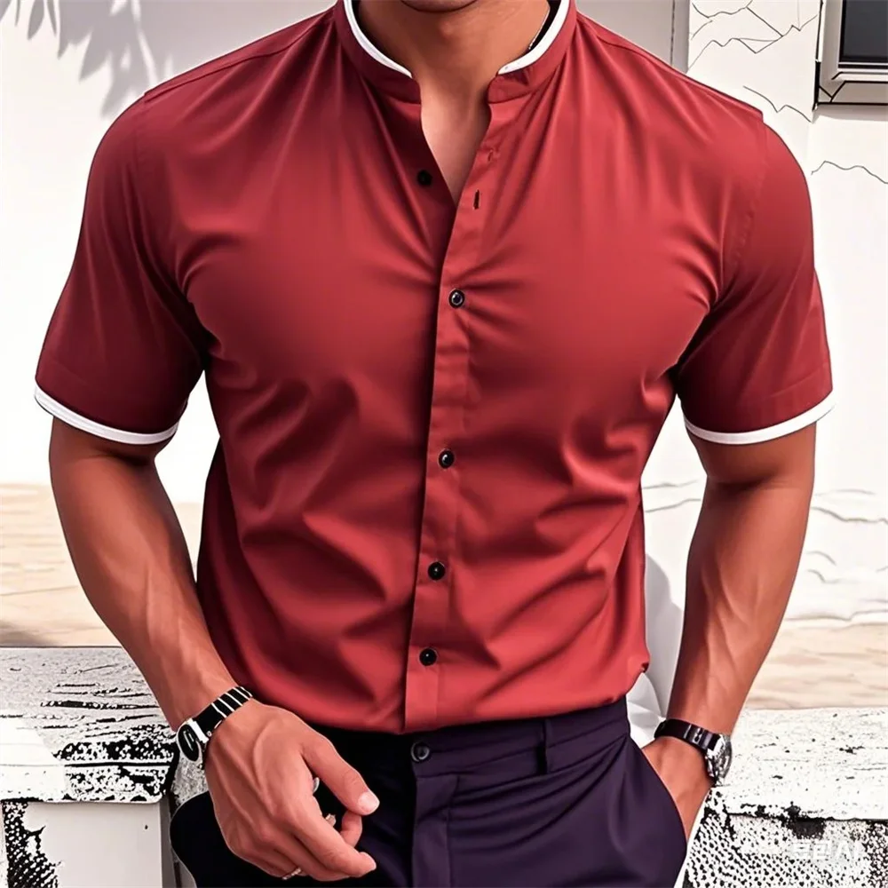 Men's shirt 11 colors cardigan collarless shirt 3D printing short sleeve clothing fashion casual soft and comfortable fabric